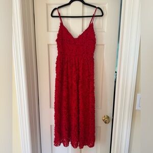 H&M Red Cami Strap Midi Dress with Appliqués